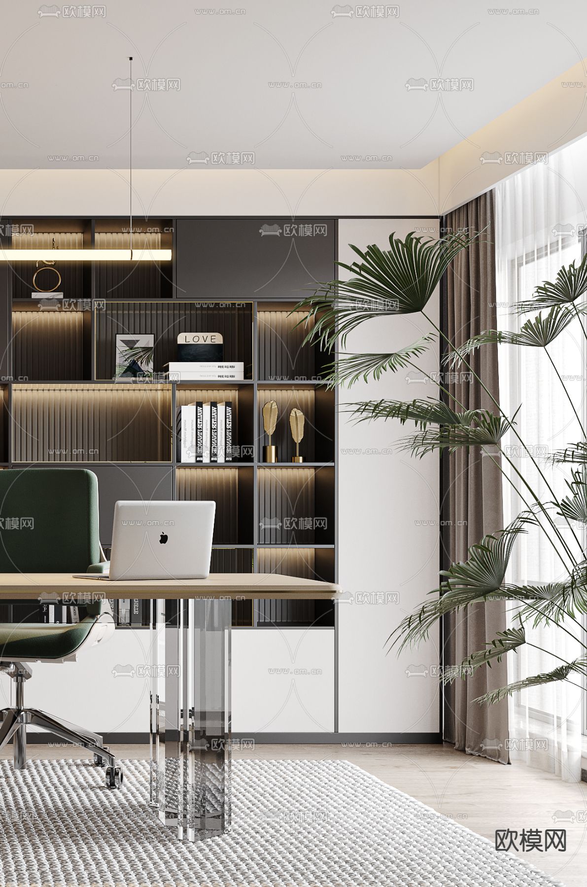 现代书房3d模型下载（渲染图3）