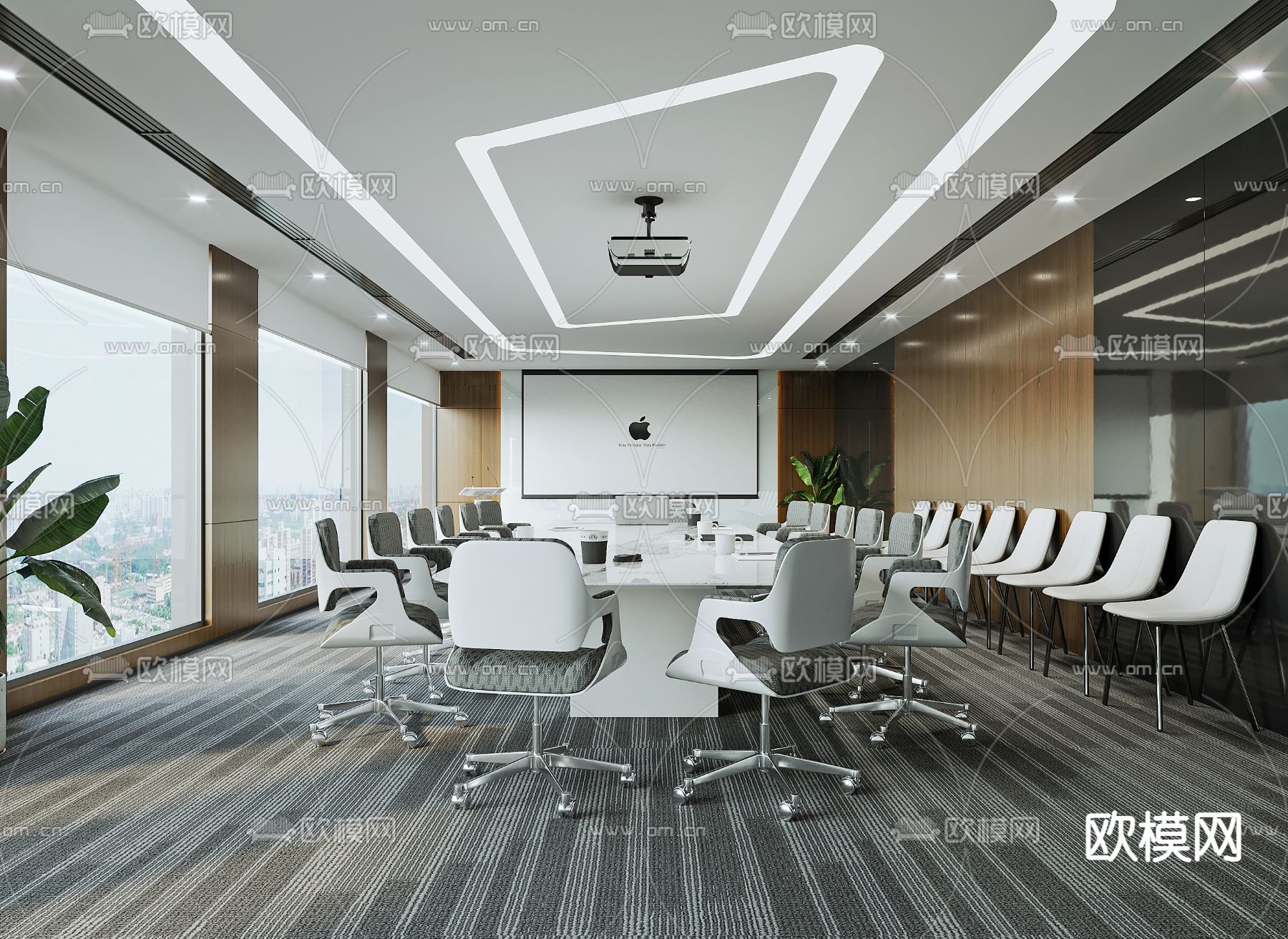 现代会议室 培训室3d模型下载