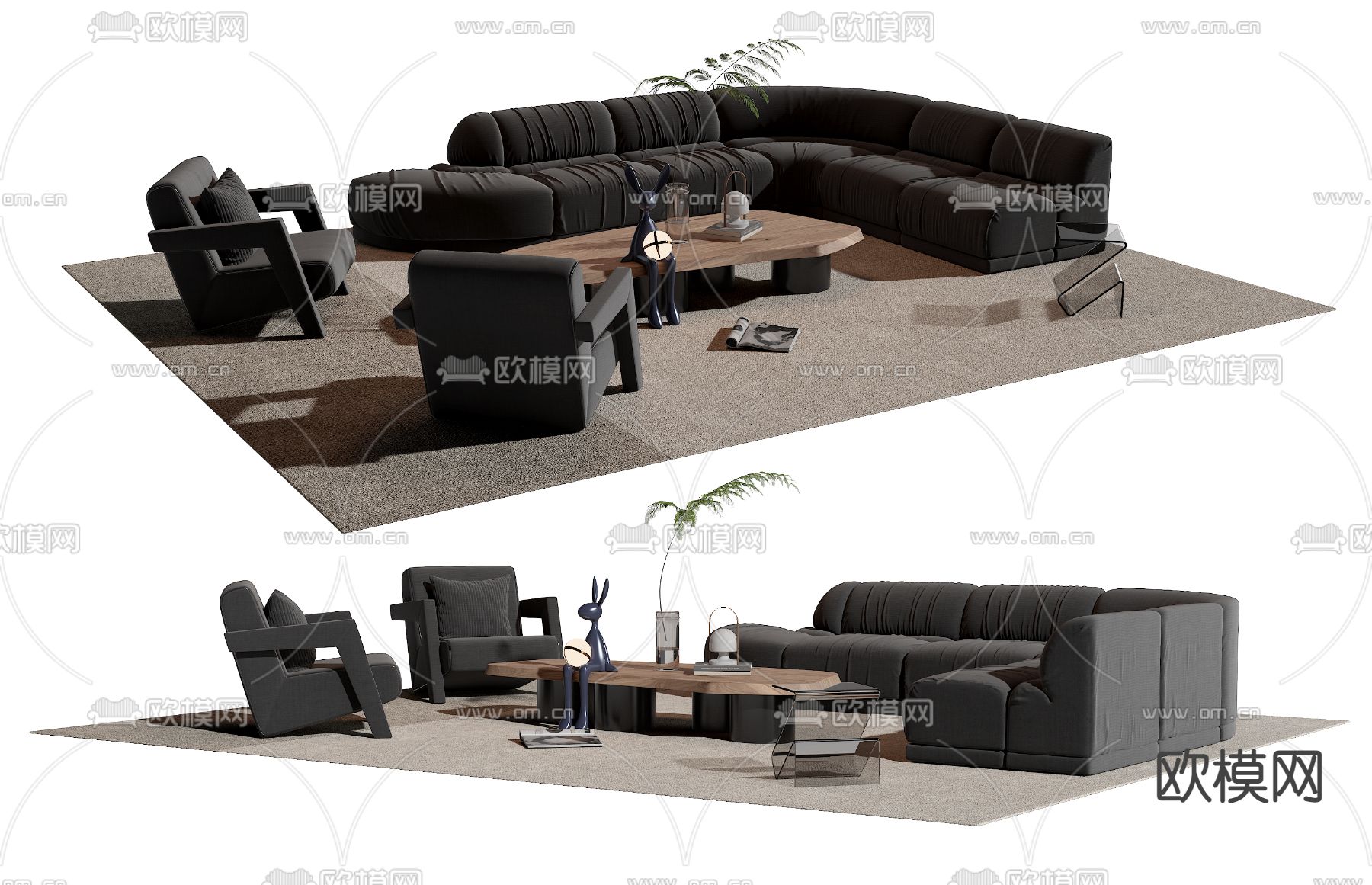 Cassina 黑色转角组合沙发3d模型下载