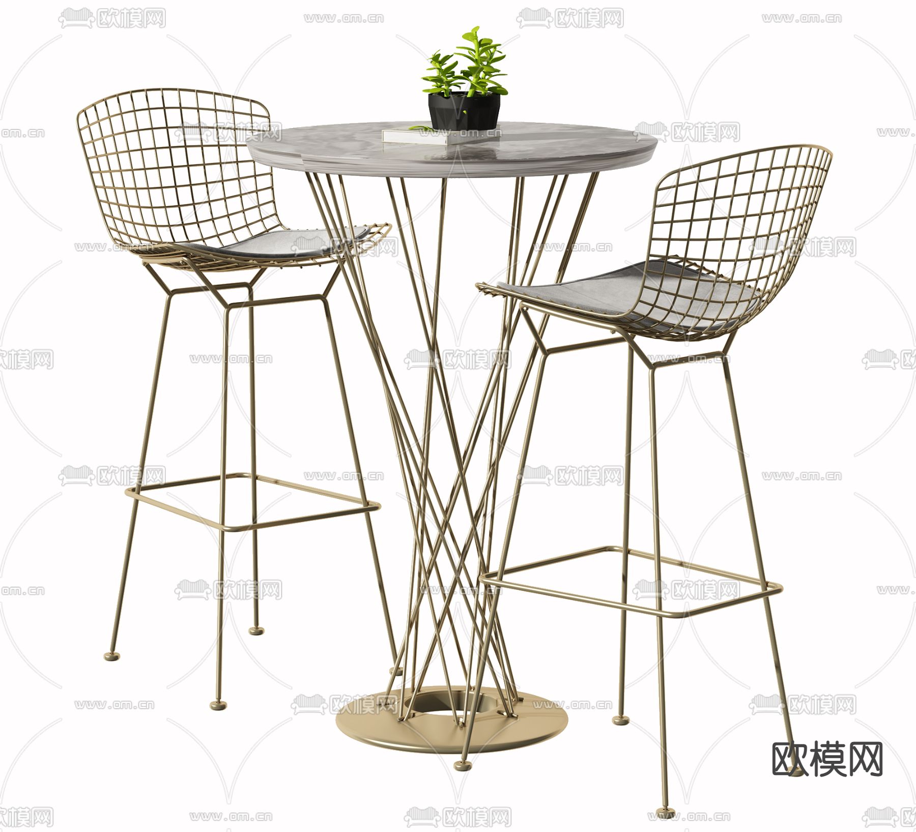 工业风圆形吧台桌椅3d模型下载