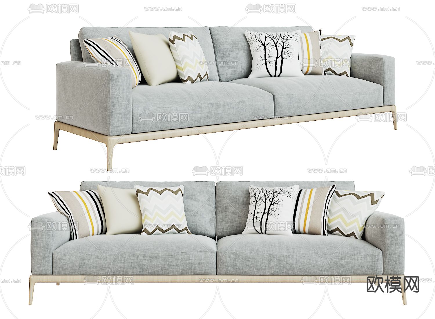 现代布艺双人沙发3d模型下载