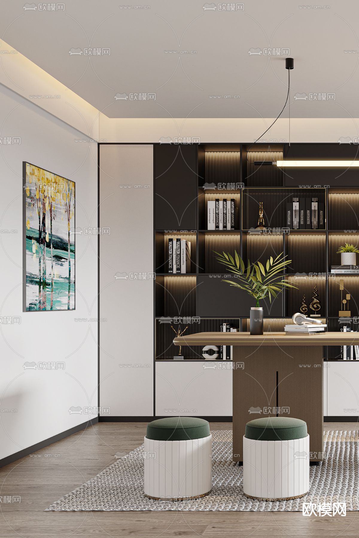 现代书房3d模型下载（渲染图2）