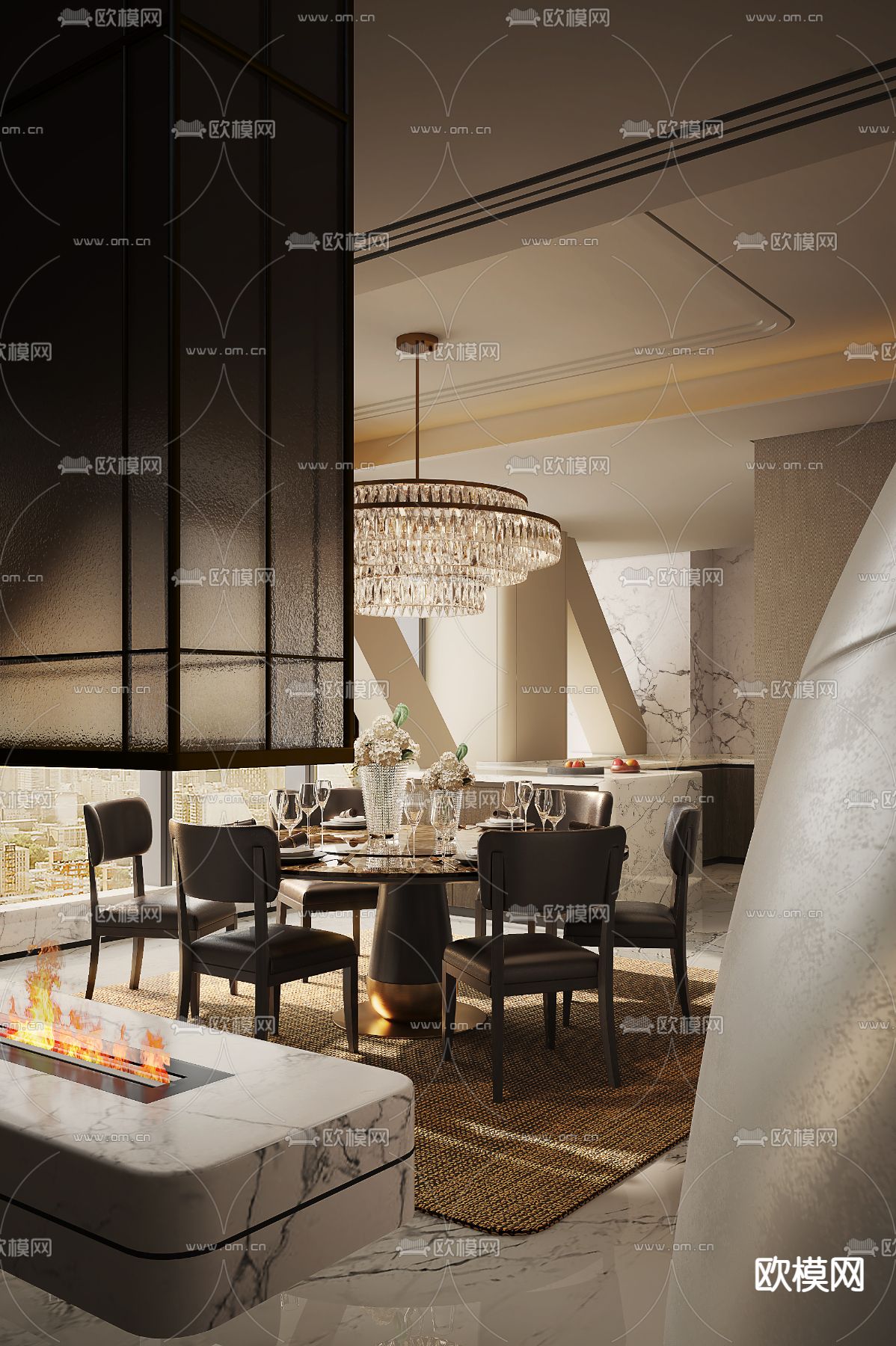 郑中设计 侘寂餐厅3d模型下载（渲染图1）