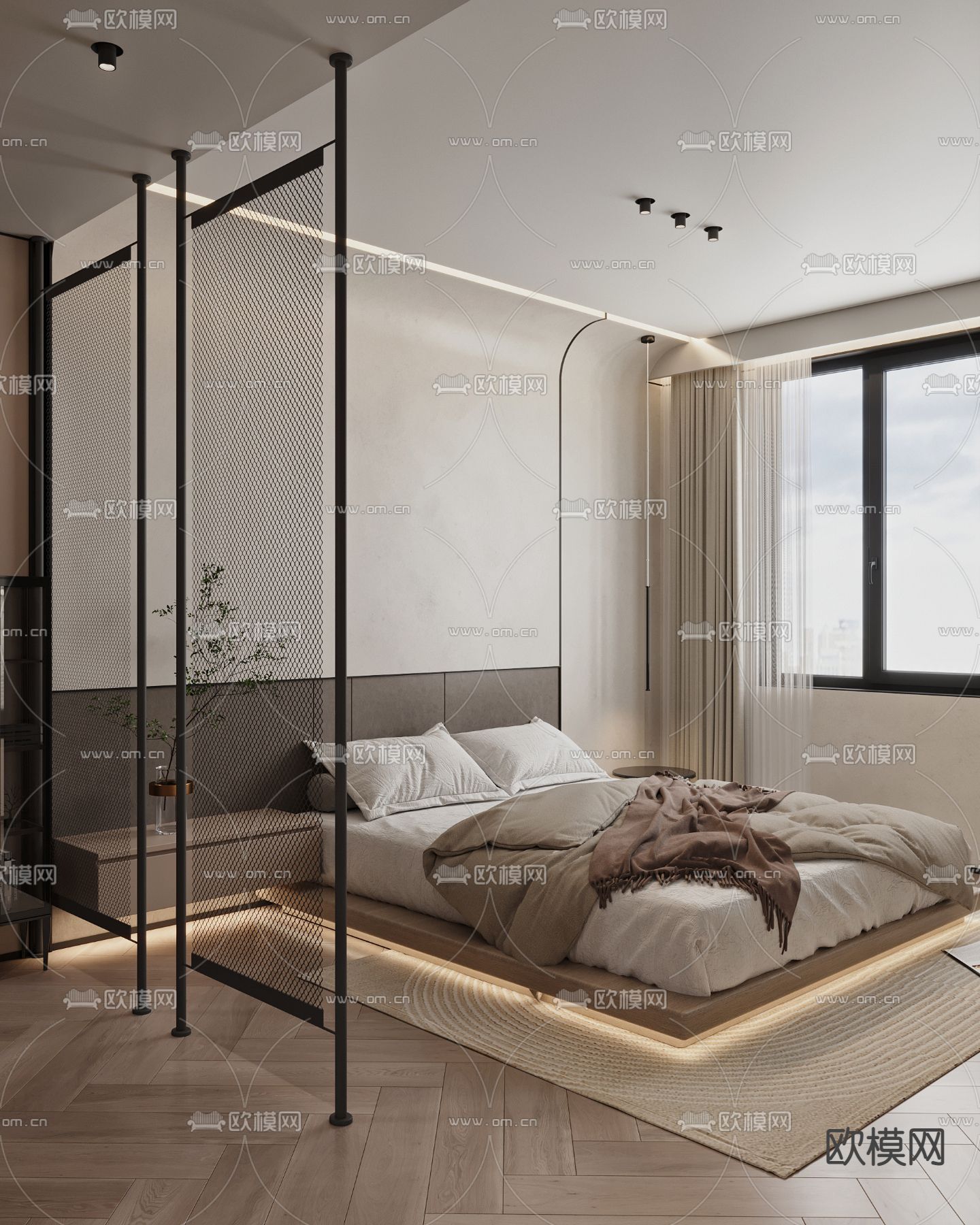 侘寂风主人房 主卧 卧室3d模型下载（渲染图3）
