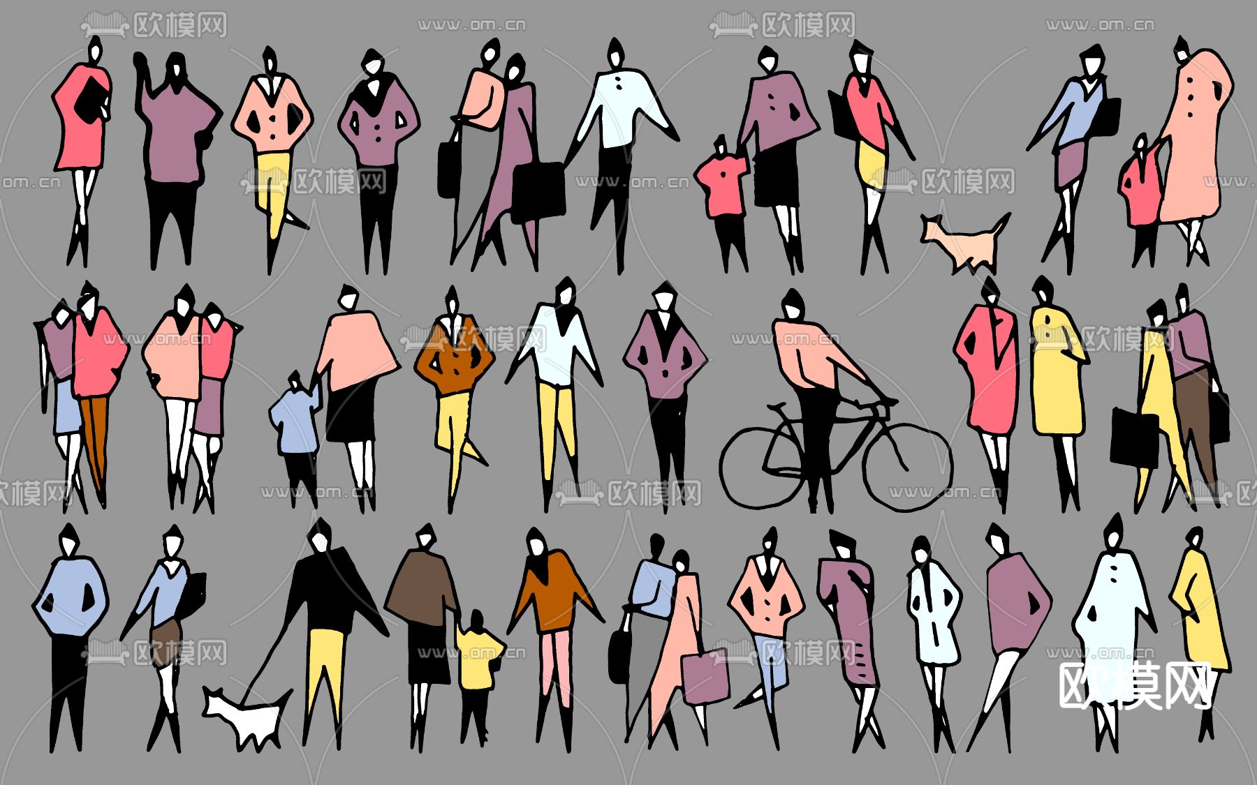 现代2D线条人物su模型下载（渲染图1）