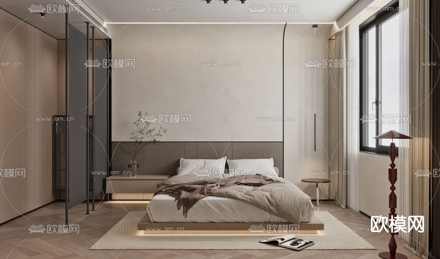 侘寂风主人房 主卧 卧室3d模型下载（渲染图1）