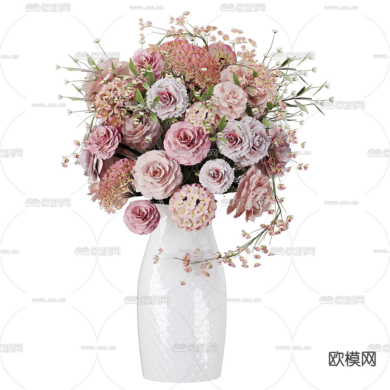 现代玫瑰花瓶花艺 花卉3d模型下载（渲染图2）