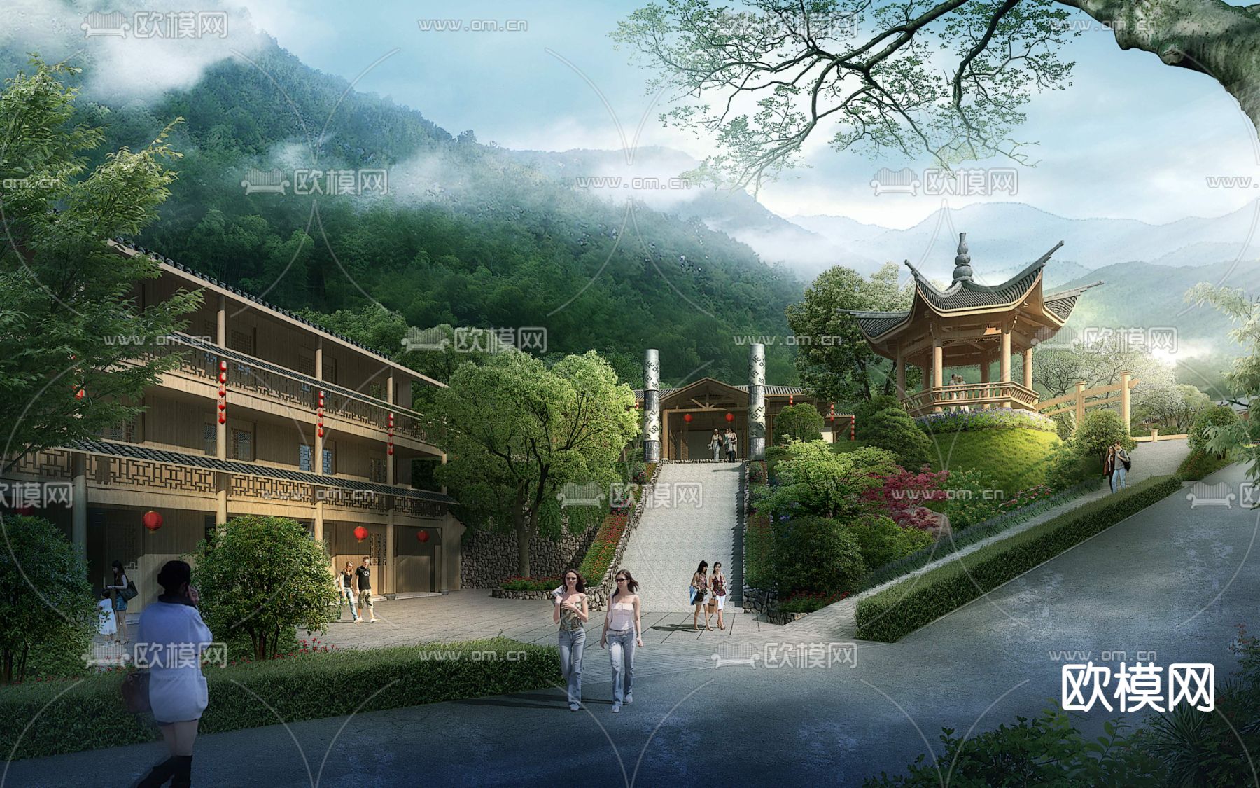 新中式楼梯亭子 美丽乡村psd下载