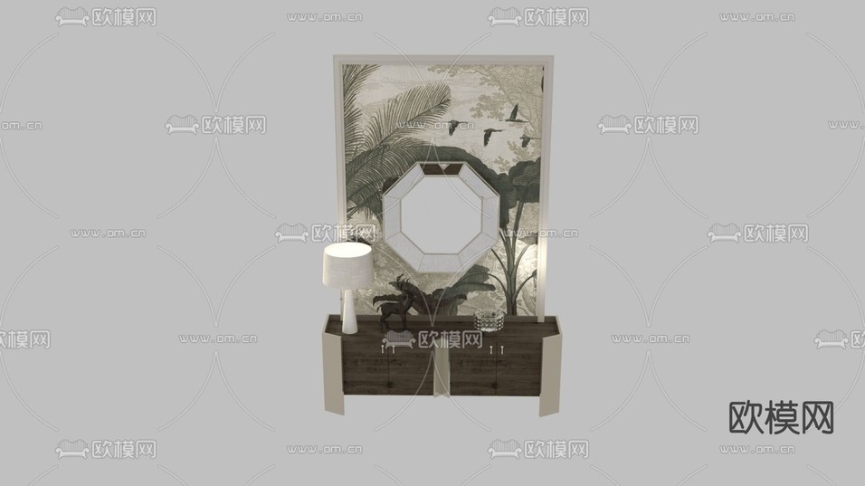 现代轻奢实木边柜免费3d模型下载