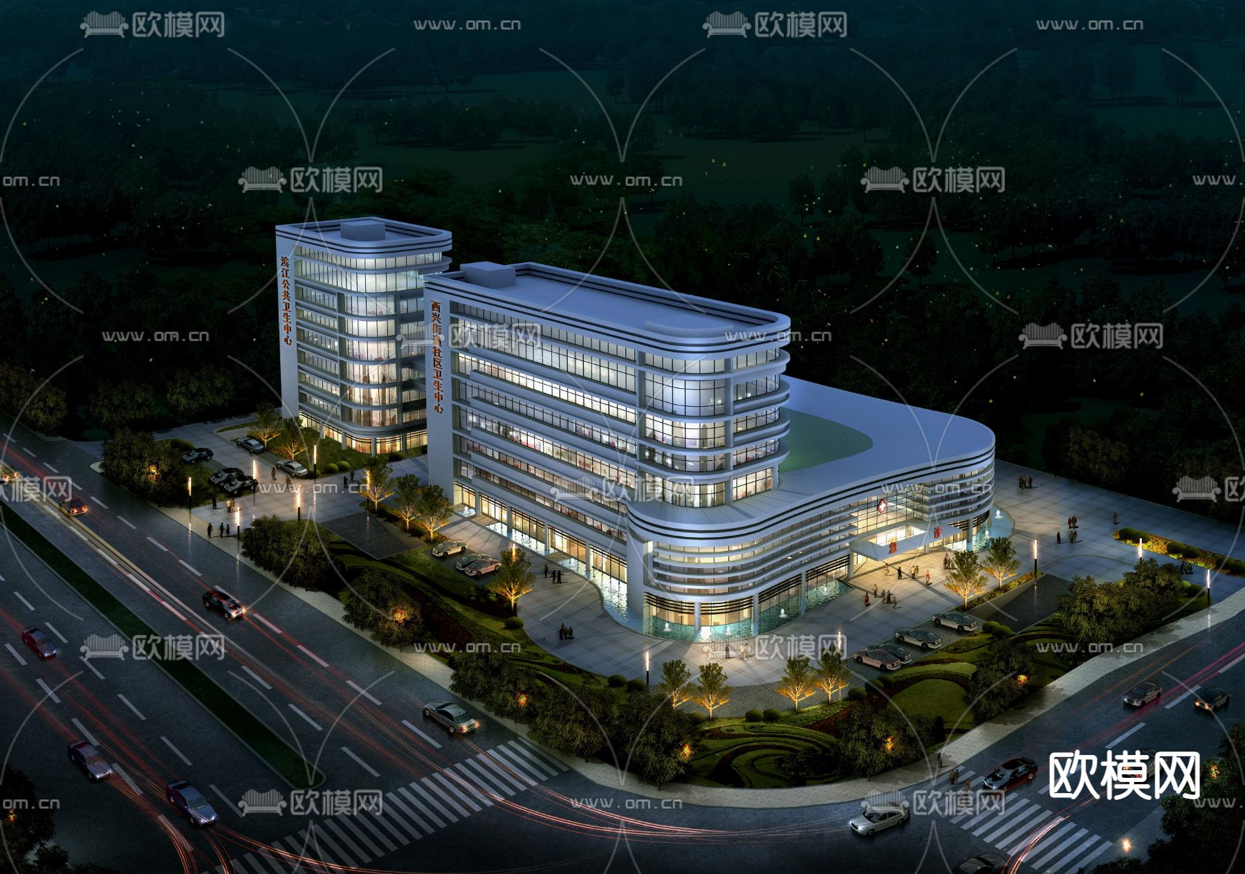 现代医院夜景鸟瞰psd下载