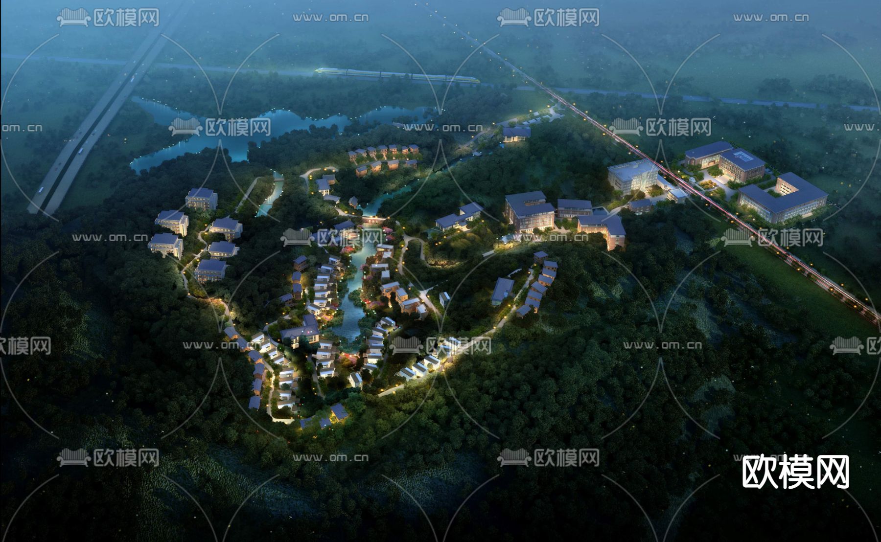 山体别墅夜景鸟瞰psd下载