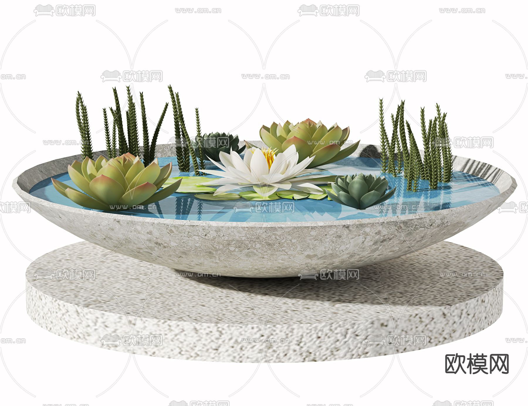 现代荷花绿植景观小品3d模型下载_ID12125823_3dmax免费模型-欧模网