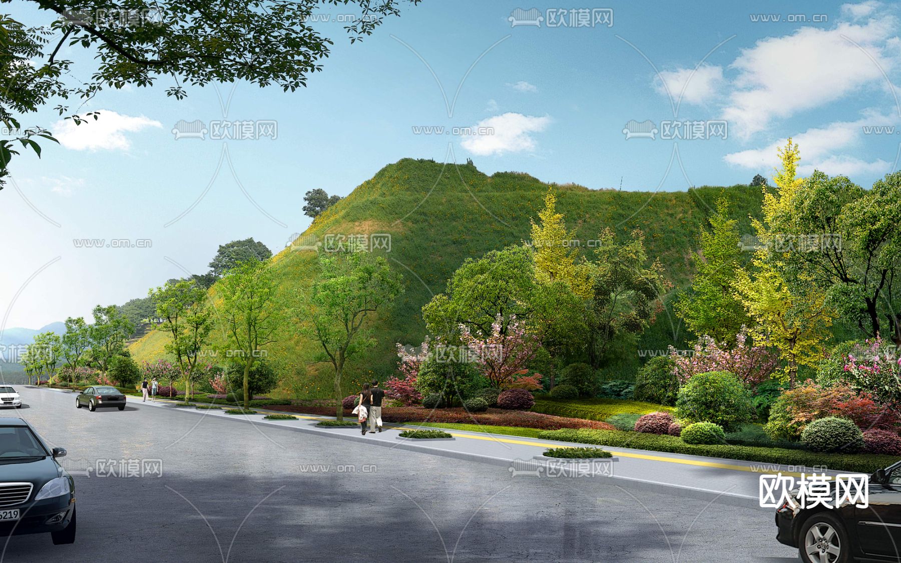 现代山间公路半山坡道路psd下载