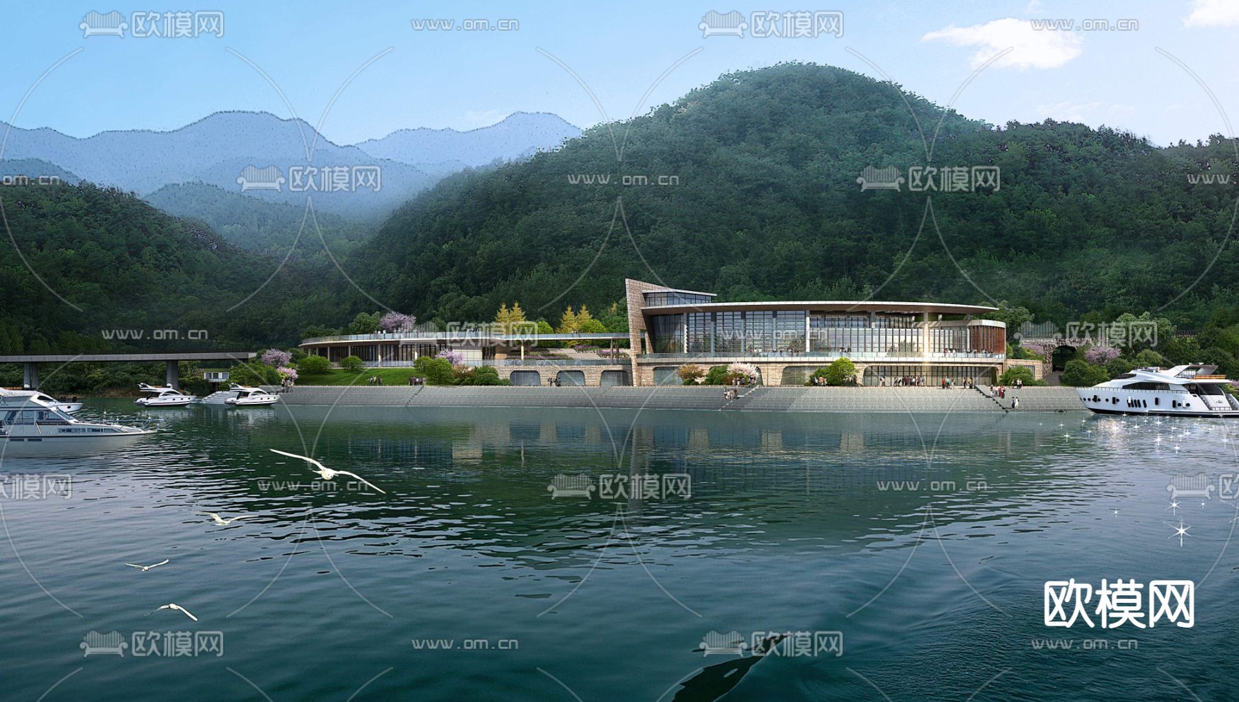 现代沿水湖滨办公楼psd下载