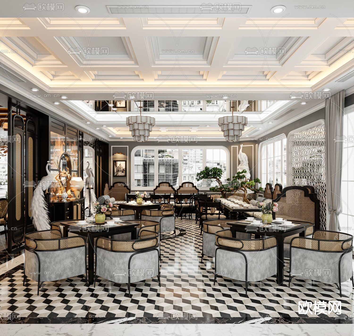 新古典创意餐厅免费3d模型下载（渲染图6）