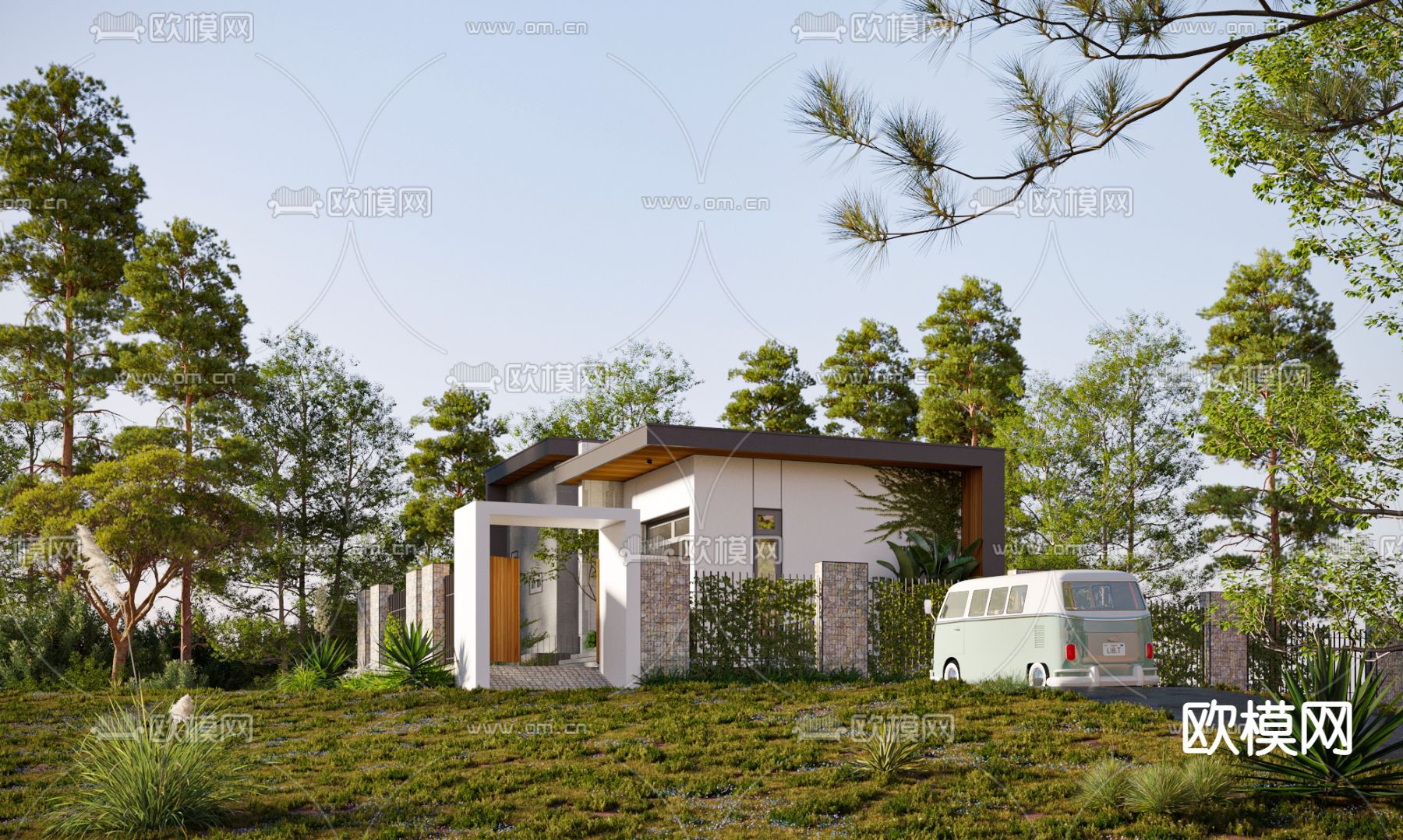 现代独栋别墅建筑外观3d模型下载（渲染图3）