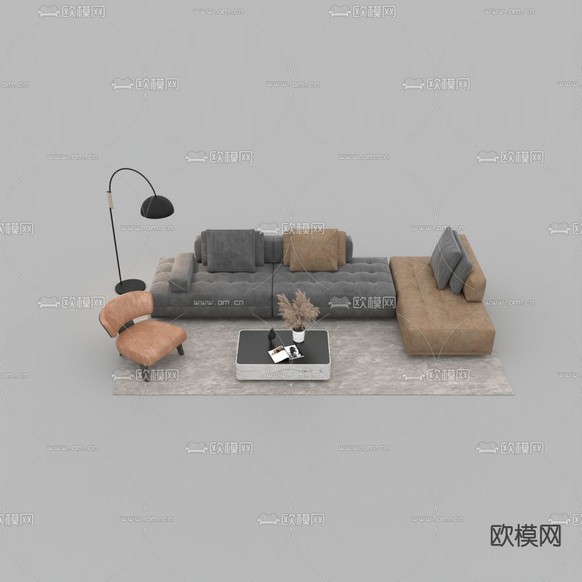 现代简约创意皮革多人沙发组合免费3d模型下载_ID12129850_3dmax免费模型-欧模网