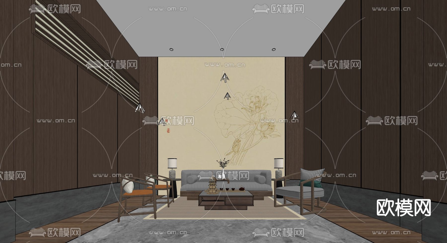 新中式接待室 贵宾室su模型下载（渲染图2）