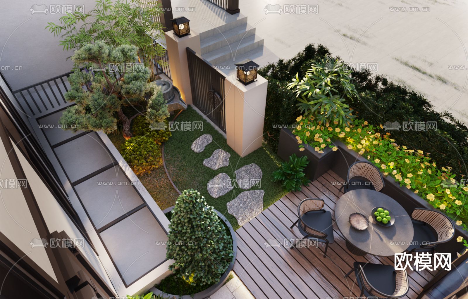 现代别墅庭院花园鸟瞰3d模型下载_ID12128255_3dmax免费模型-欧模网