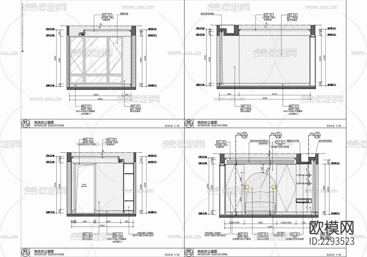 135㎡四居室样板房整装cad施工图下载（渲染图5）