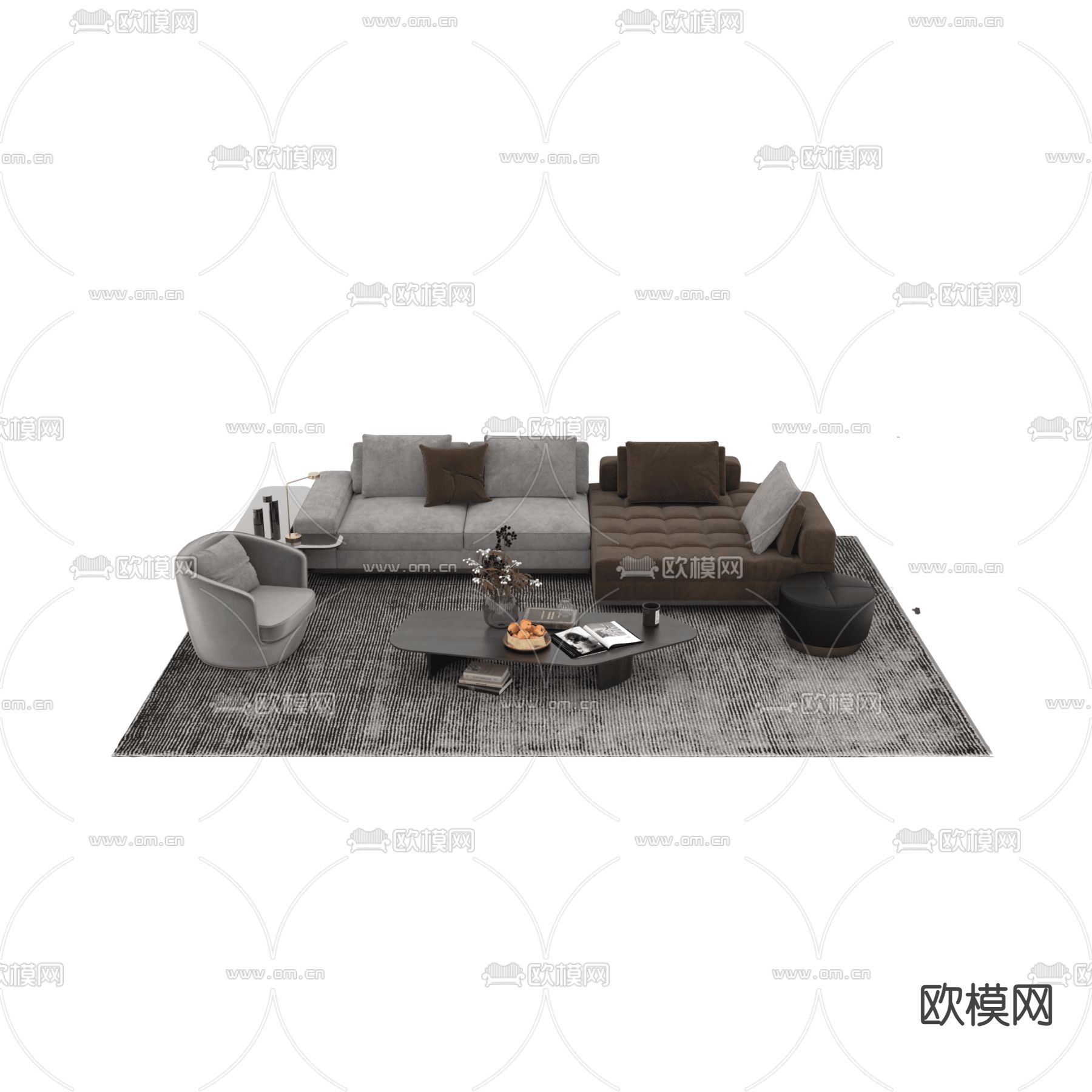 现代轻奢布艺布艺多人沙发组合免费3d模型下载