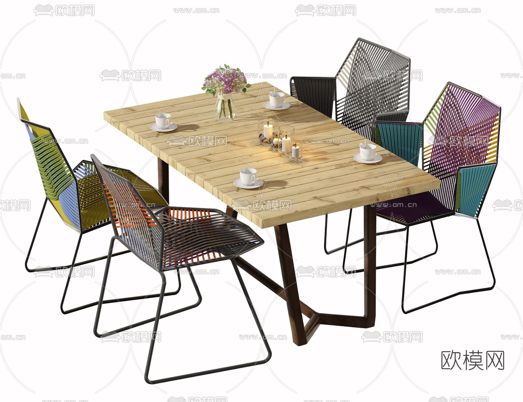 工业风餐桌椅3d模型下载
