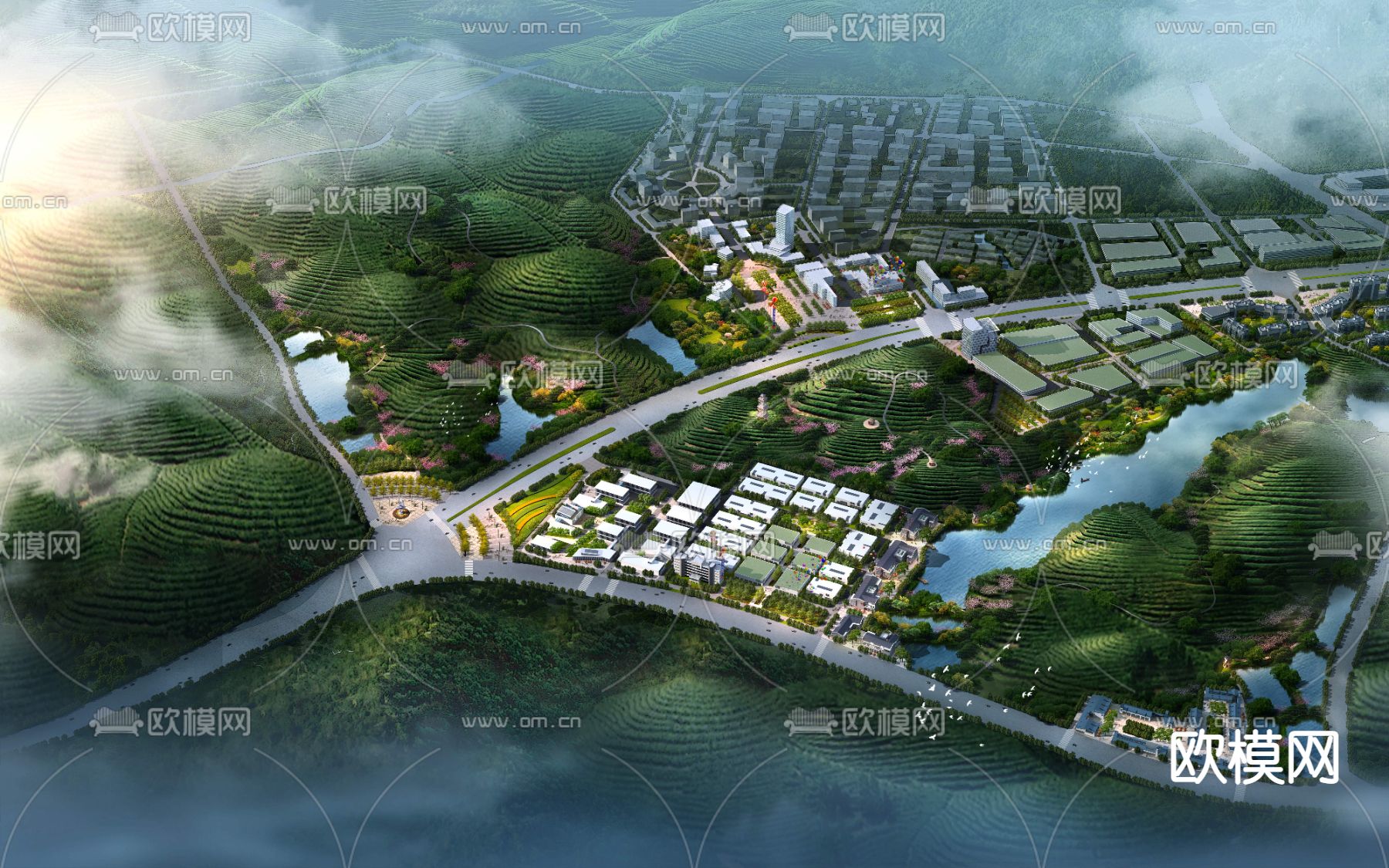 现代乡村茶园鸟瞰psd下载