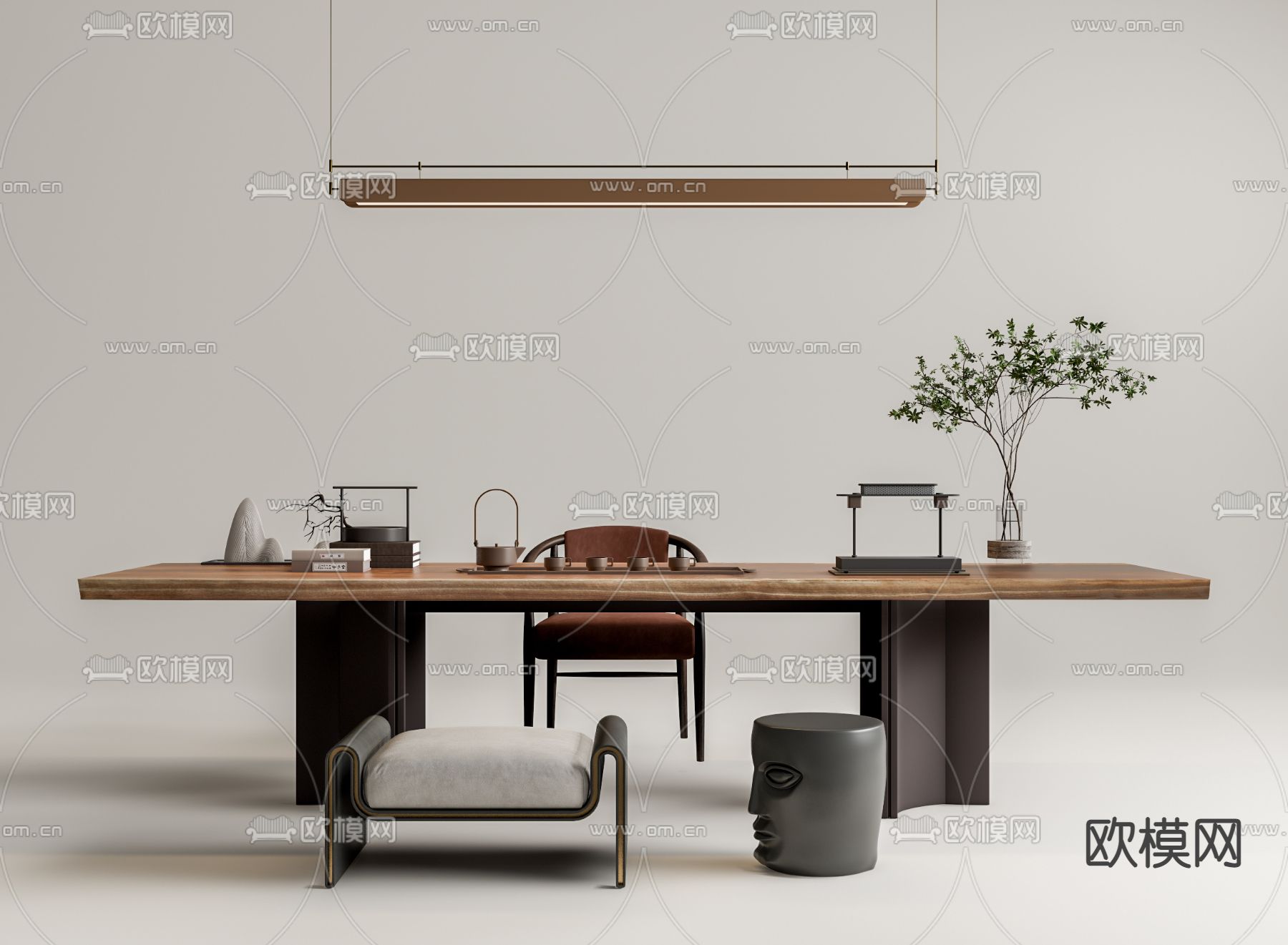 新中式茶桌椅su模型