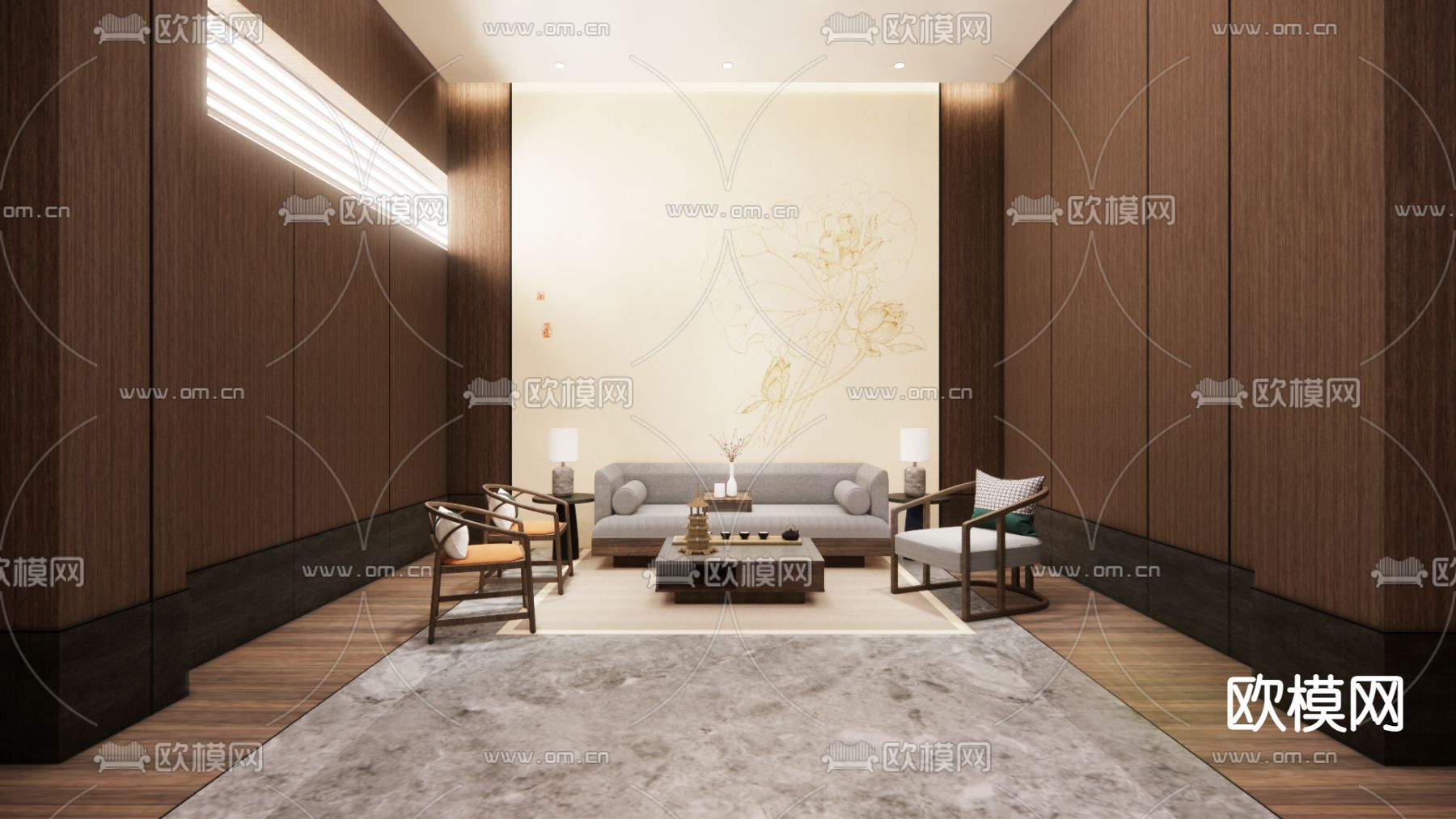 新中式接待室 贵宾室su模型下载（渲染图1）