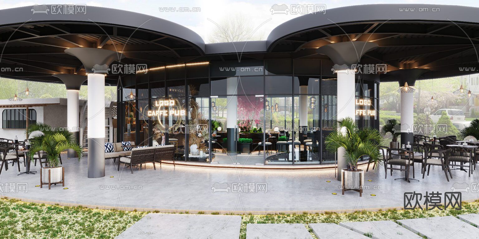 现代轻奢创意咖啡厅免费3d模型下载（渲染图8）