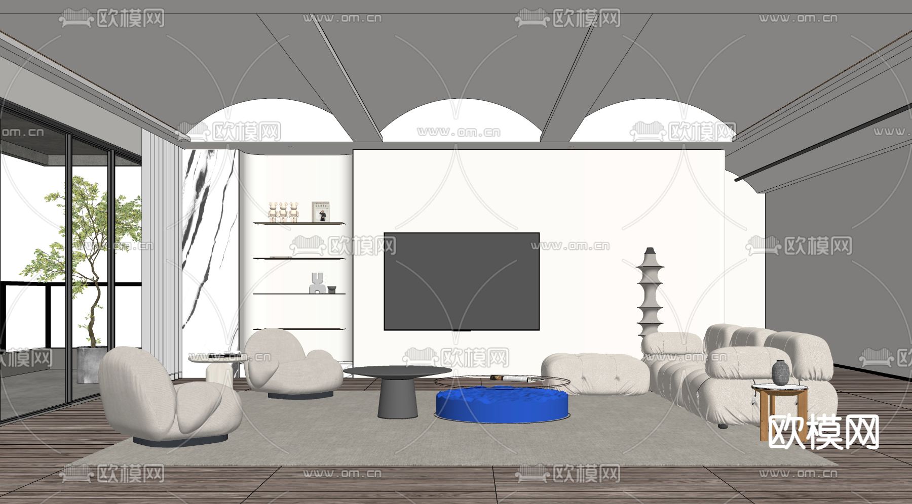 现代客厅su模型下载（渲染图2）
