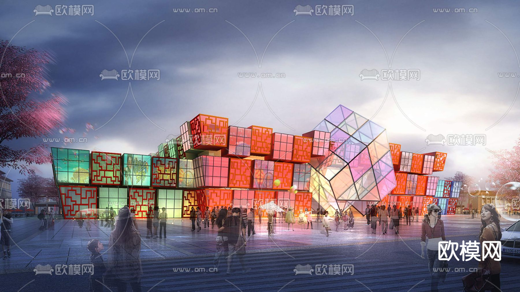 现代魔方建筑外观psd下载