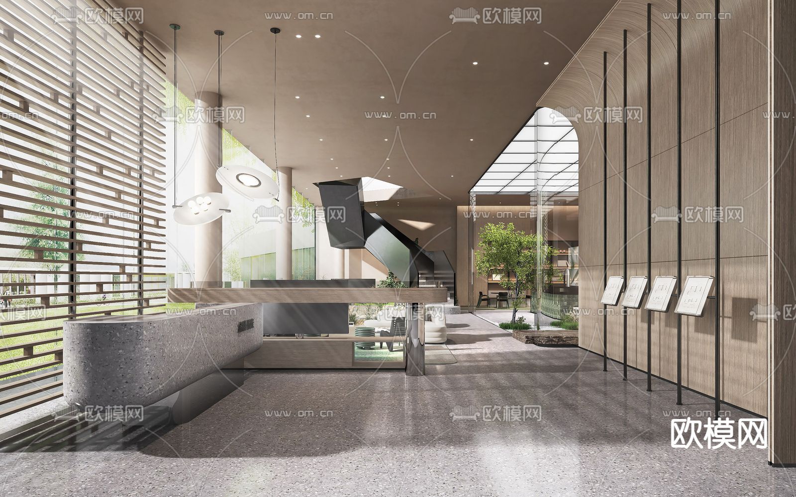 现代售楼处部接待前台su模型下载（渲染图1）