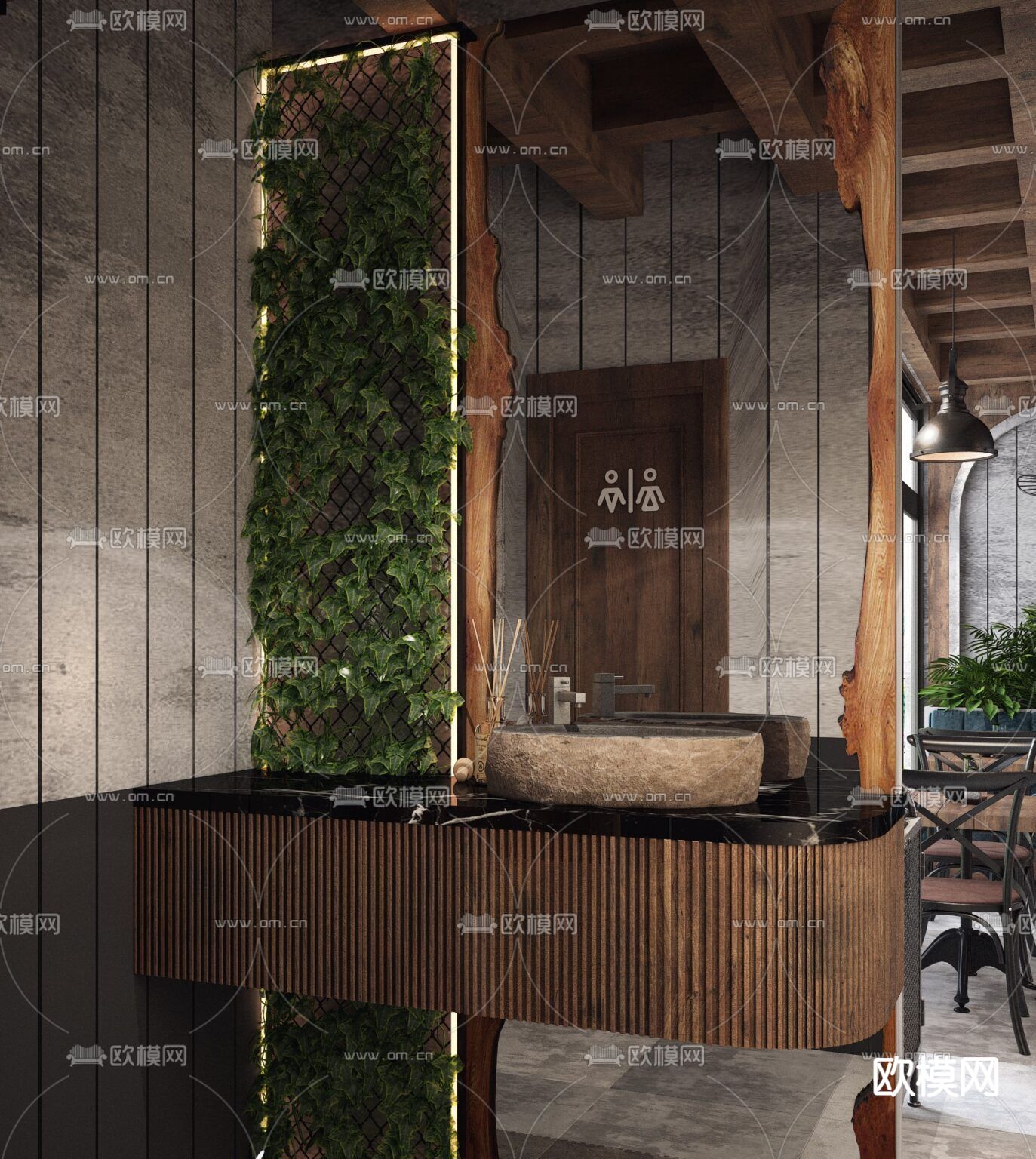 美式复古创意咖啡厅免费3d模型下载（渲染图5）