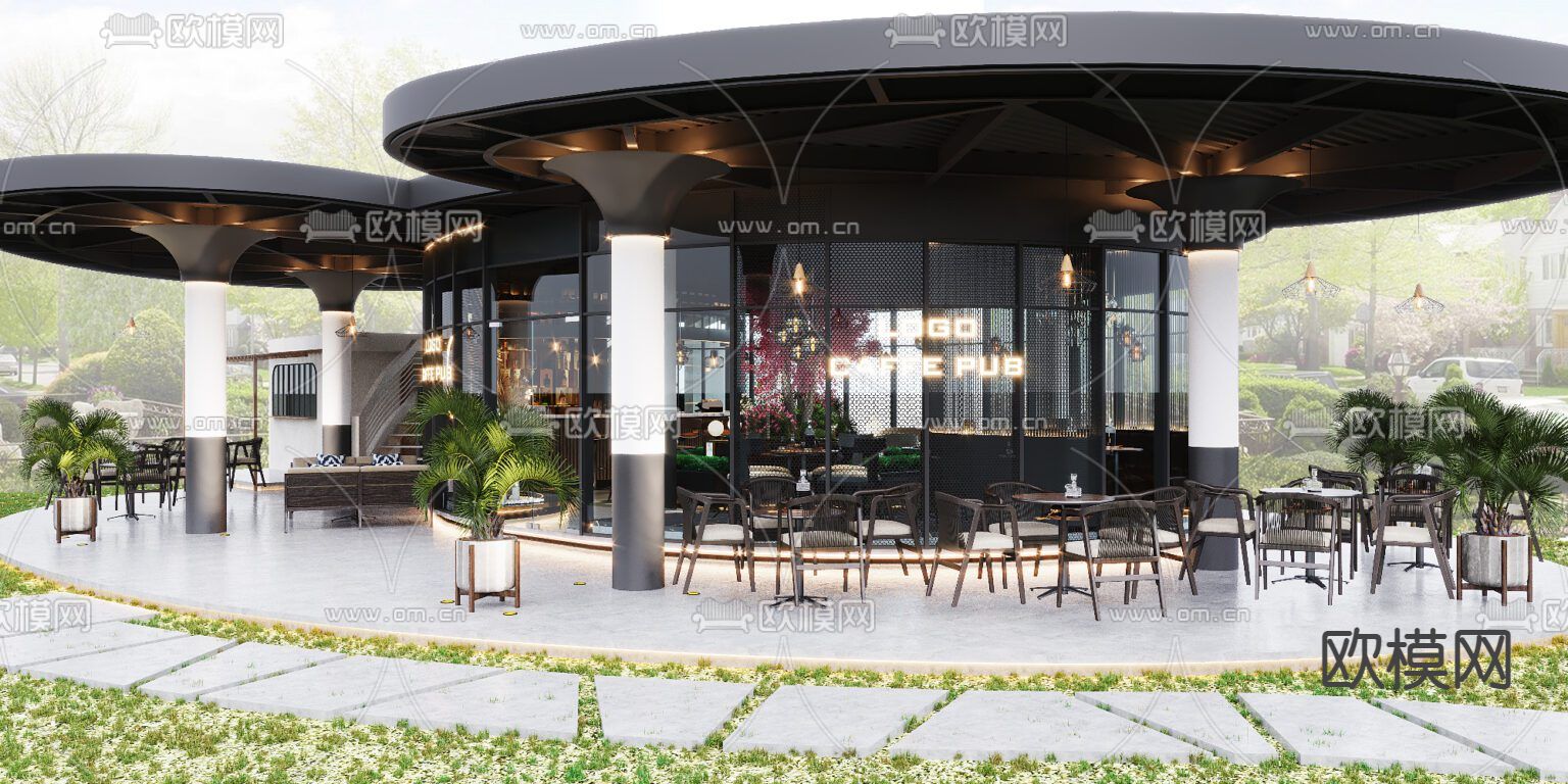 现代轻奢创意咖啡厅免费3d模型下载（渲染图4）