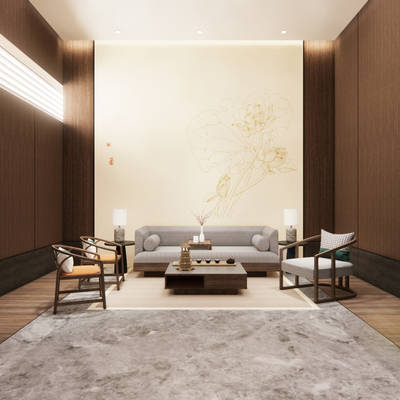  新中式接待室 贵宾室su模型 