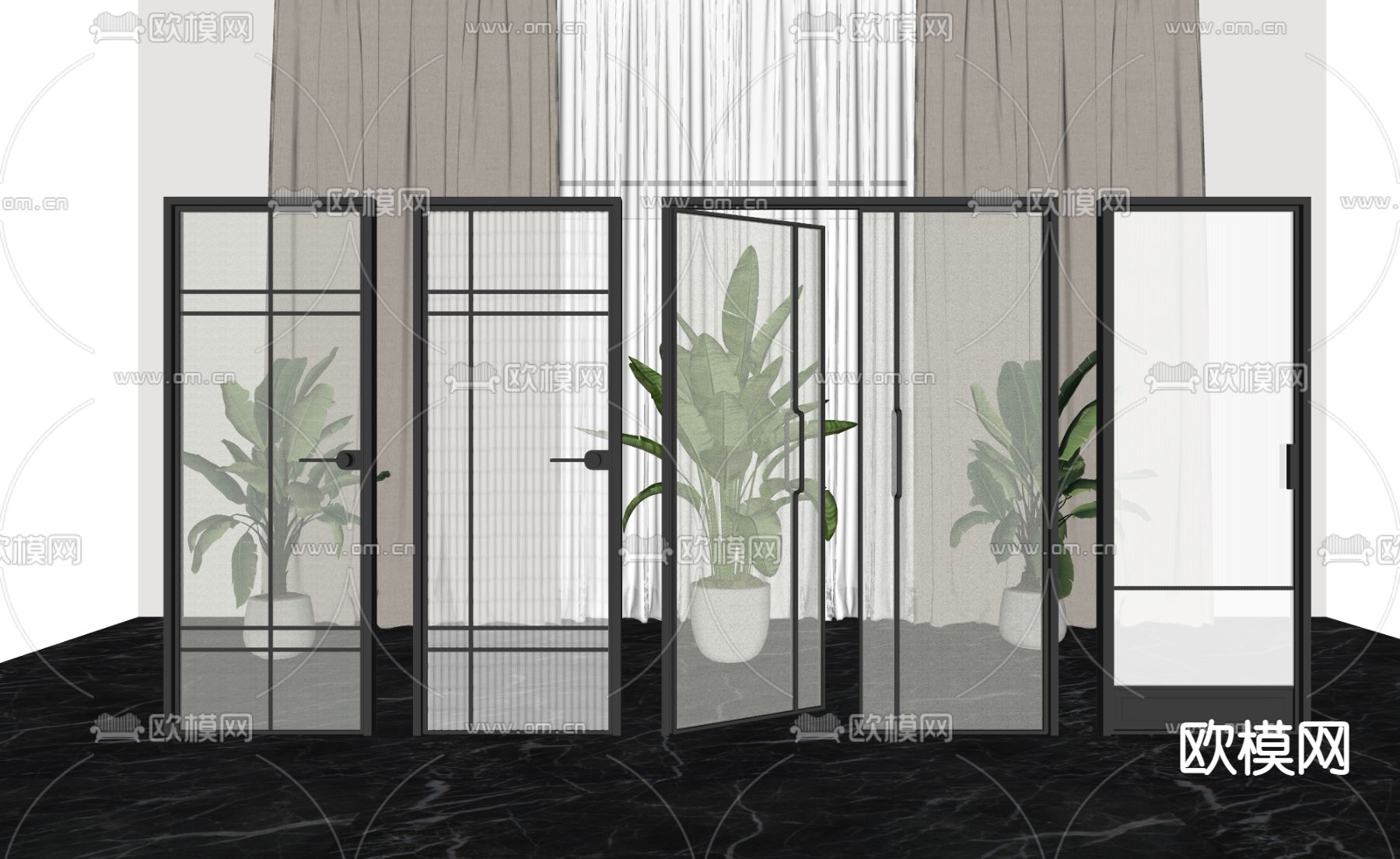 现代玻璃推拉门su模型下载（渲染图3）