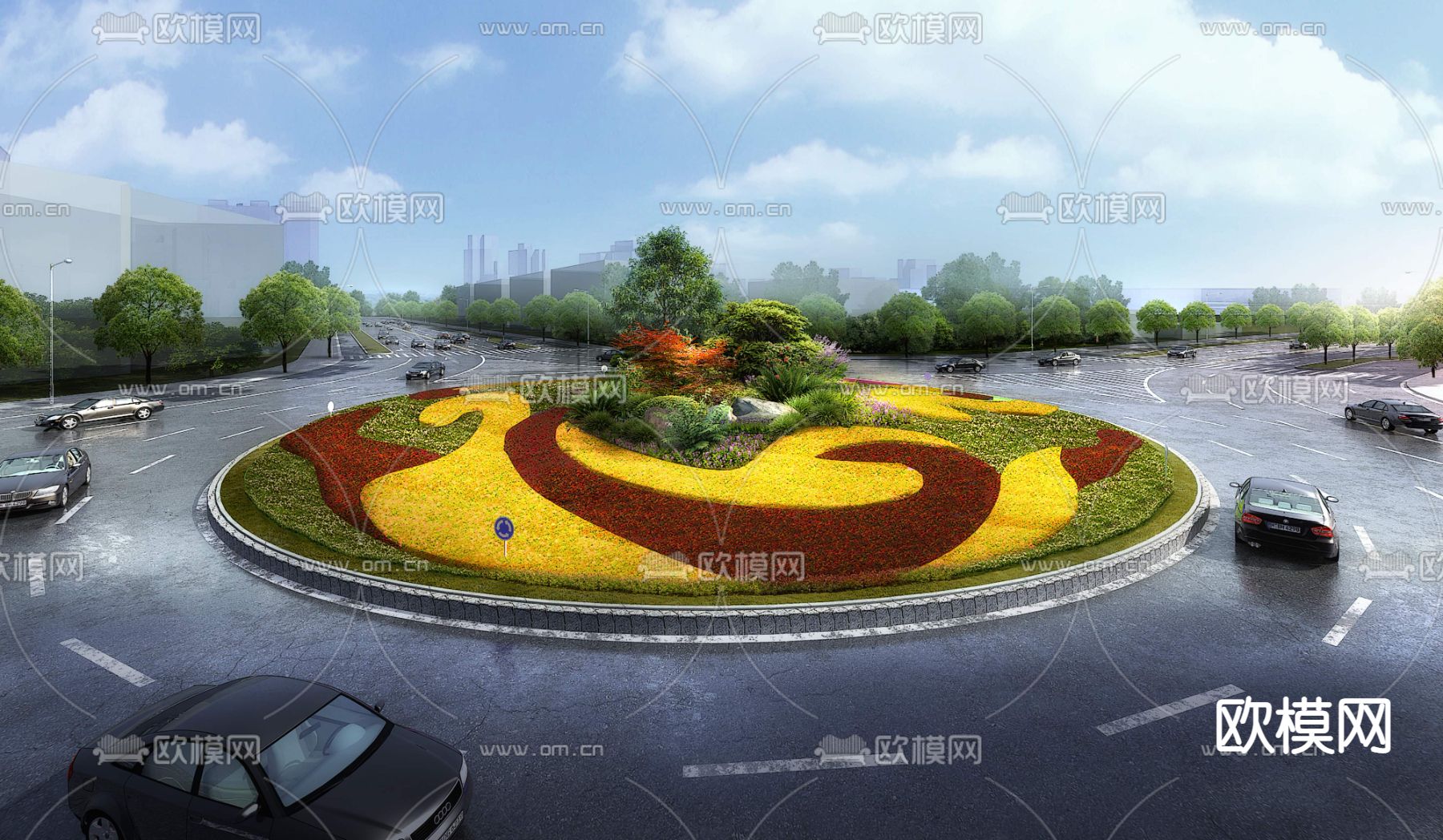 公路环形交叉路口psd下载