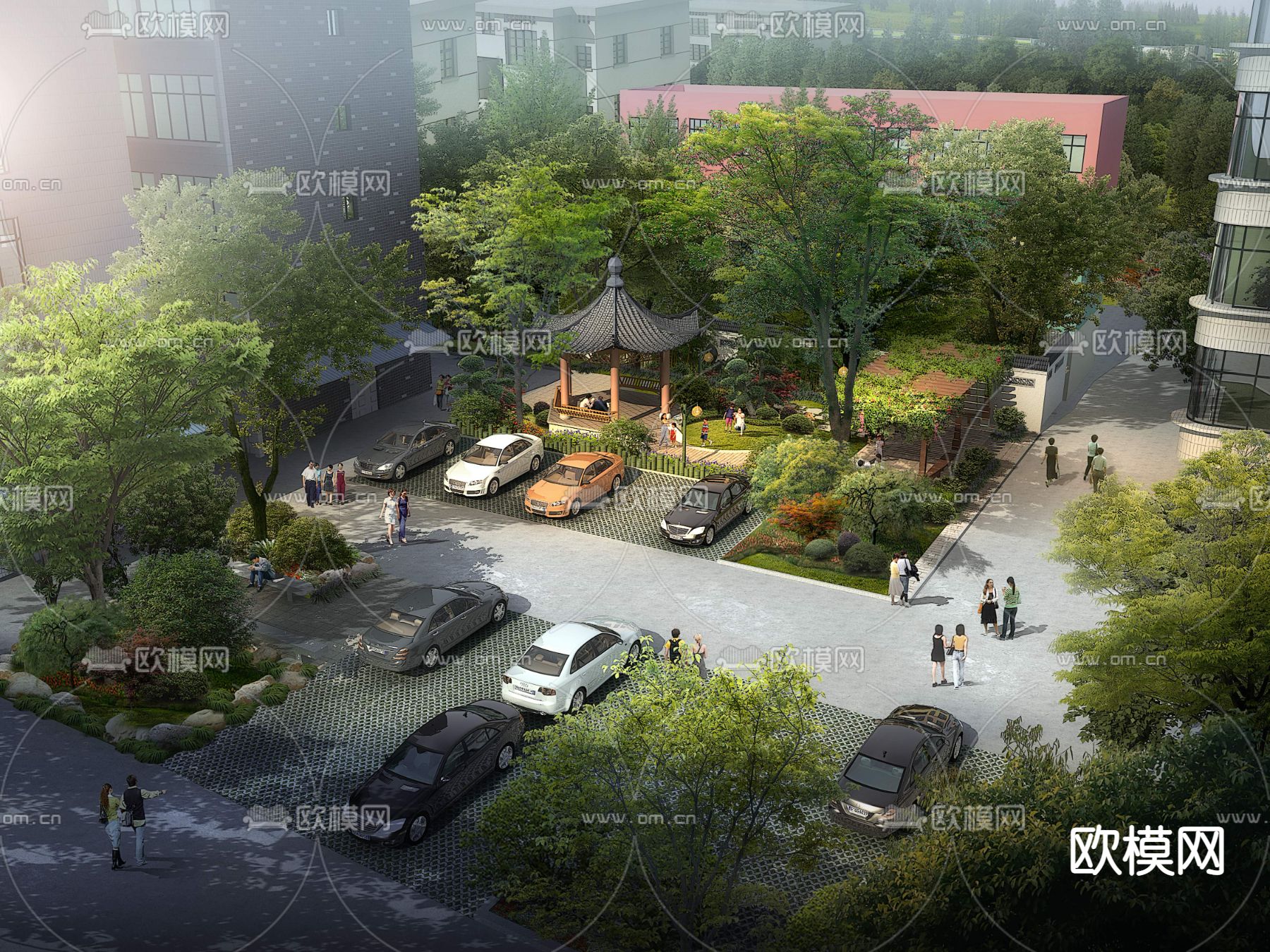 新中式乡村亭子停车场psd下载