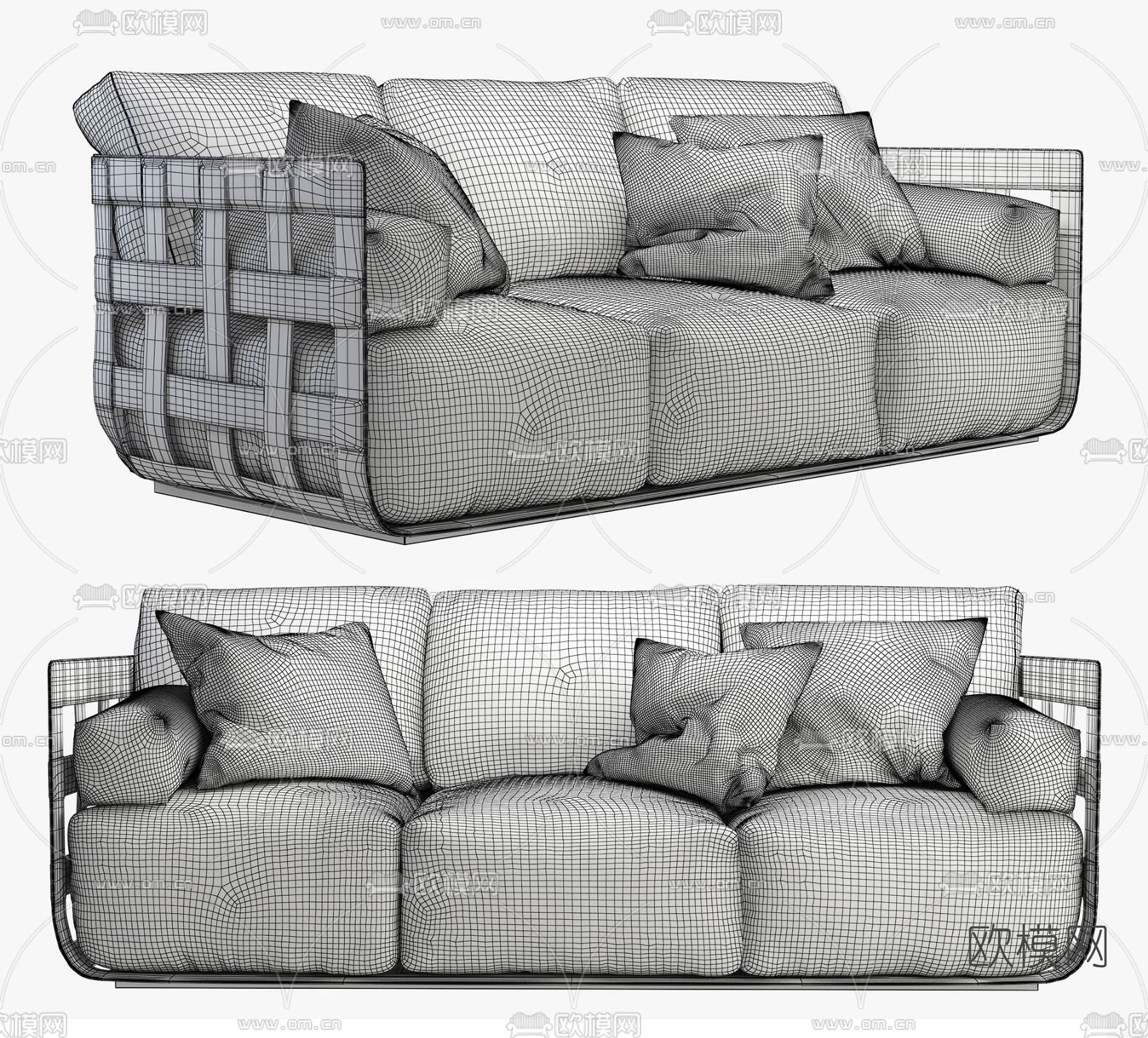 工业风灰色多人沙发  三人沙发3d模型下载（渲染图2）