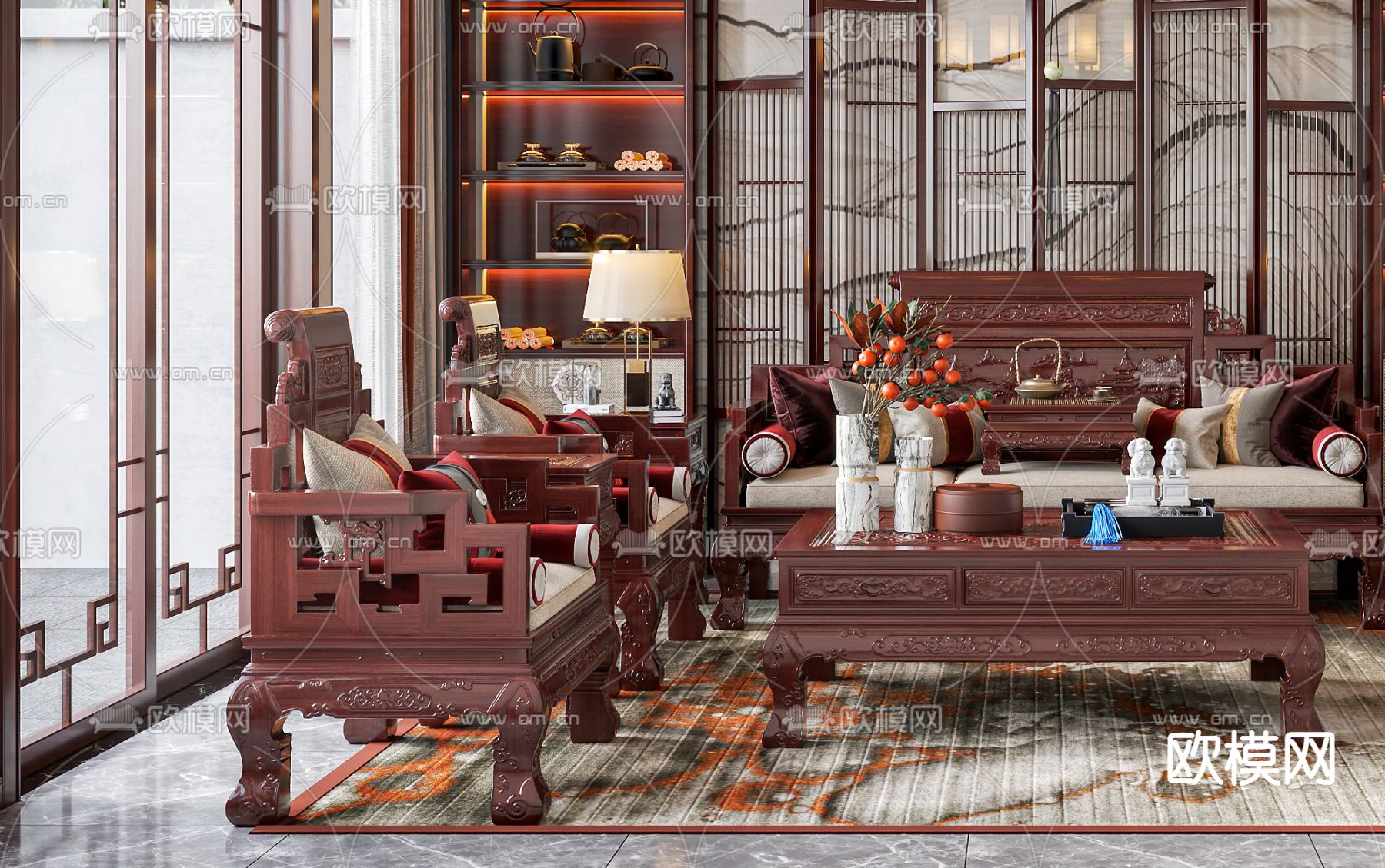 中式客厅3d模型下载（渲染图3）