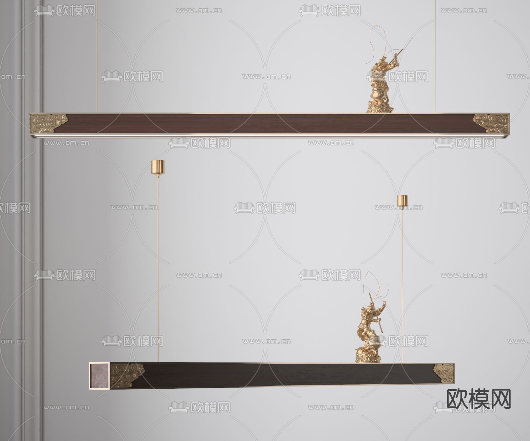 新中式实木条形吊灯3d模型下载