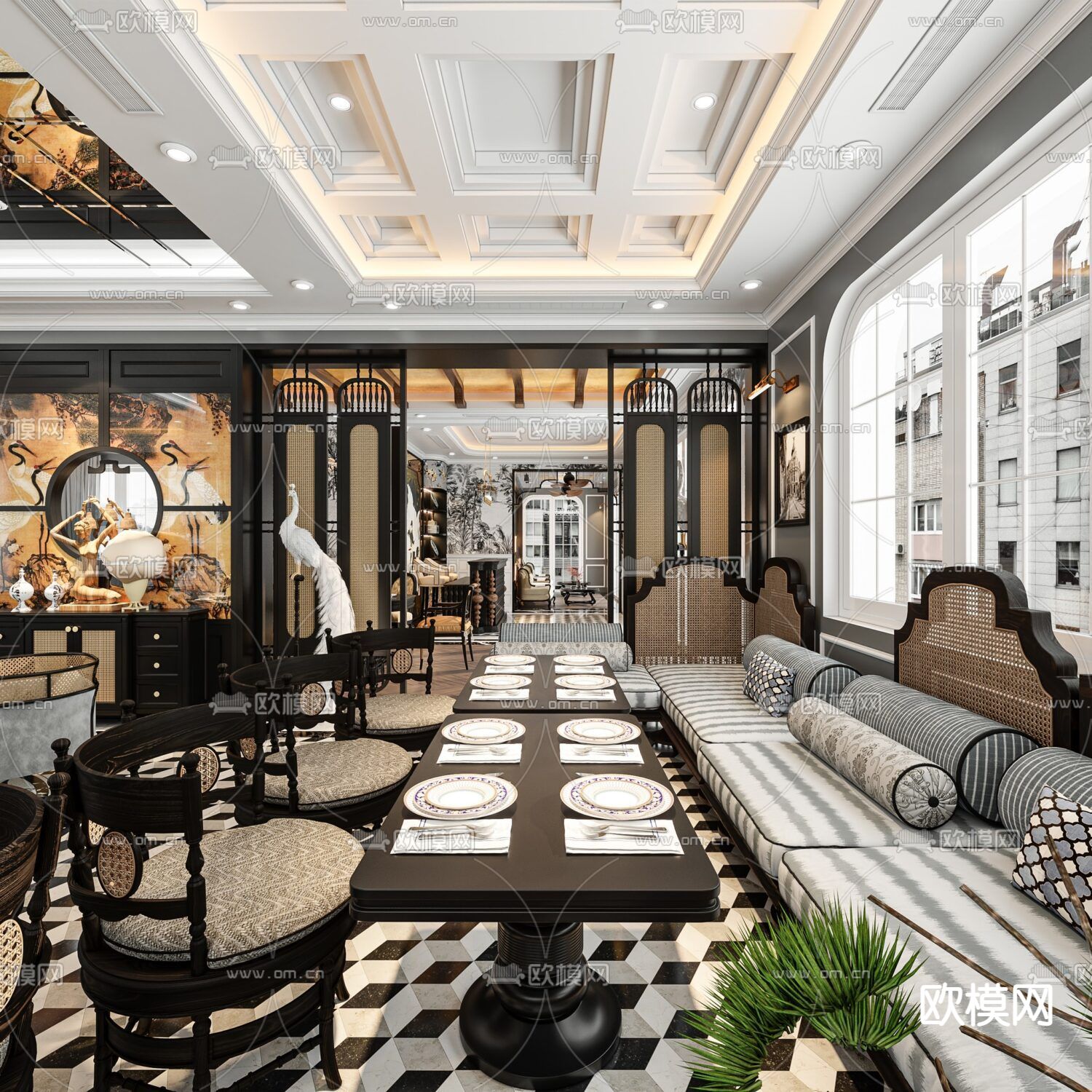 新古典创意餐厅免费3d模型下载（渲染图3）