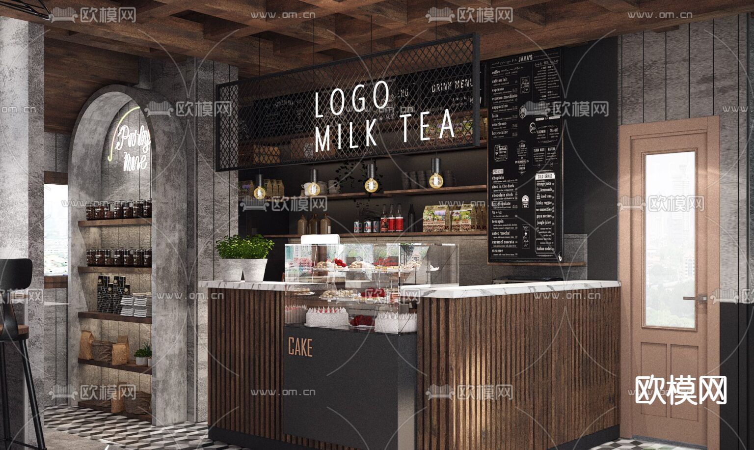 美式复古创意咖啡厅免费3d模型下载（渲染图1）