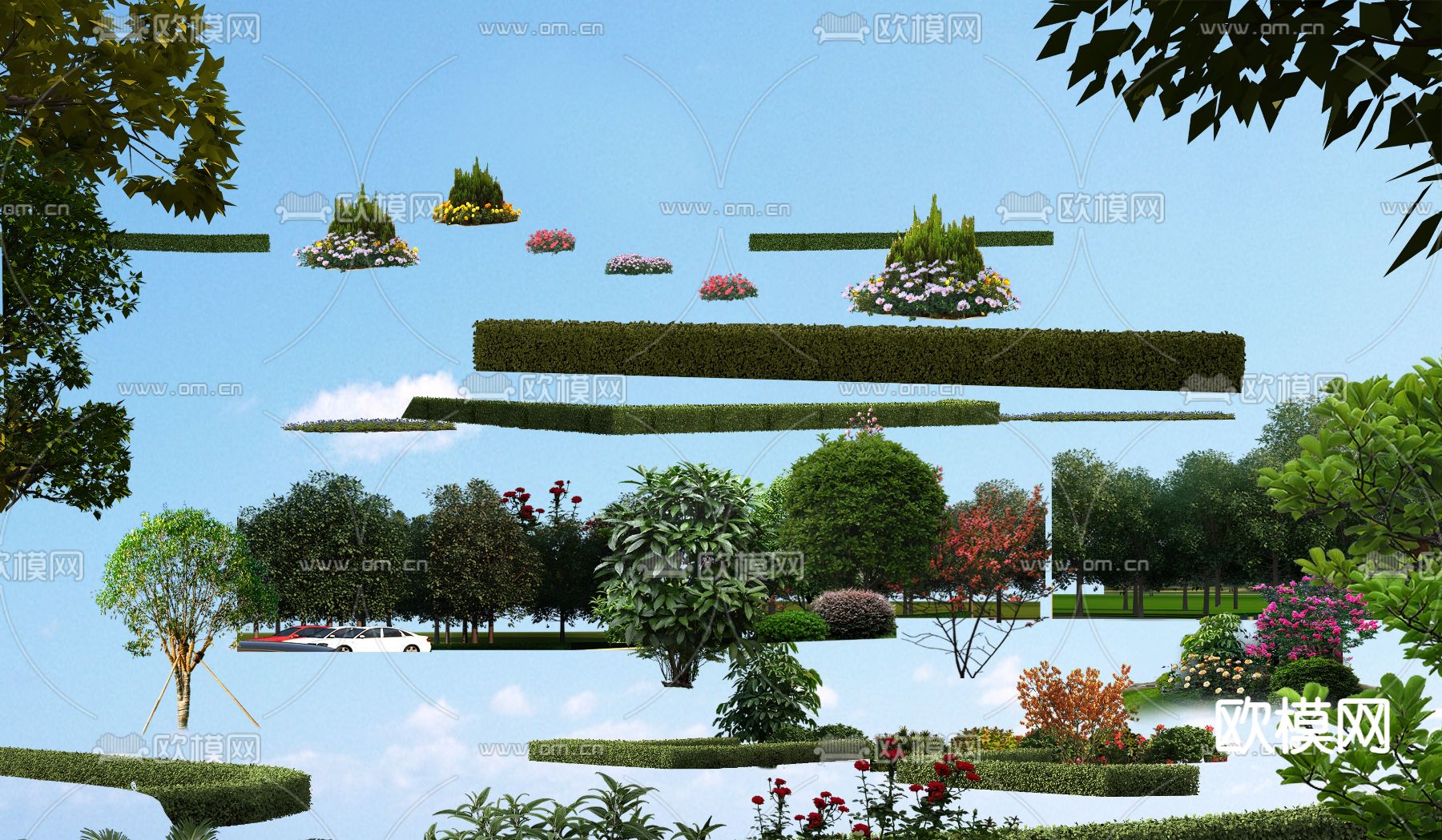 大树 灌木丛 花坛psd下载