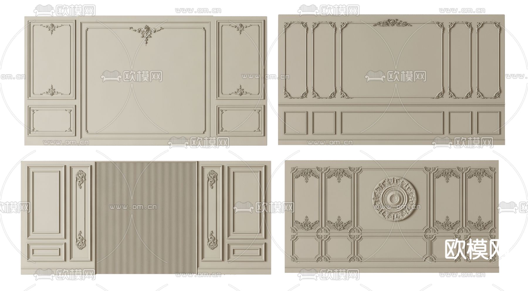 法式雕花背景墙 护墙板3d模型下载