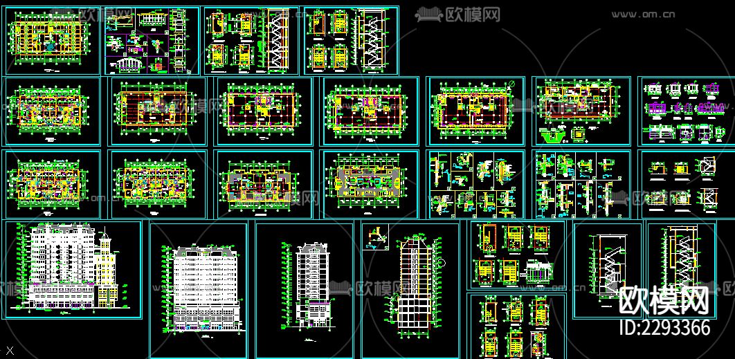 高层住宅建筑外观室内平面规划cad施工图下载（渲染图1）