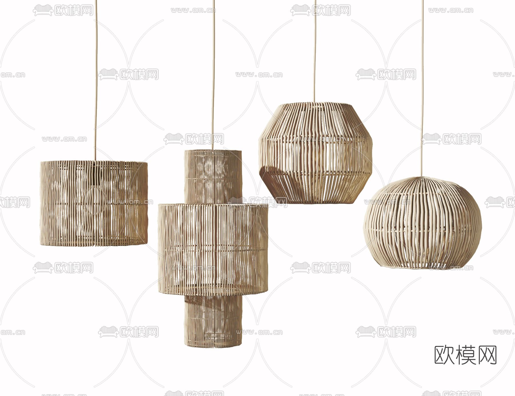 东南亚藤编吊灯3d模型下载