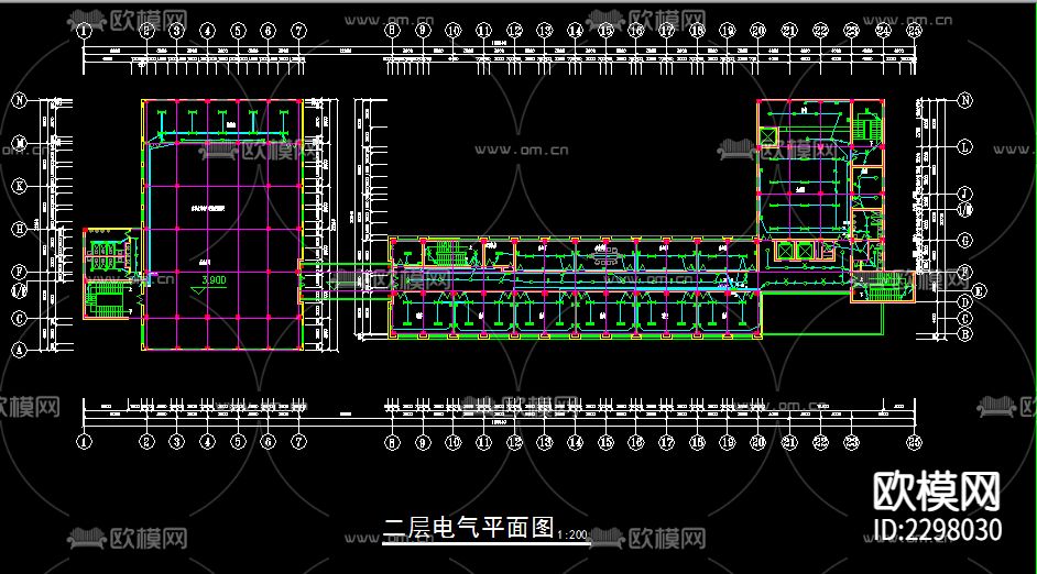 图书馆电气设计cad施工图下载（渲染图3）