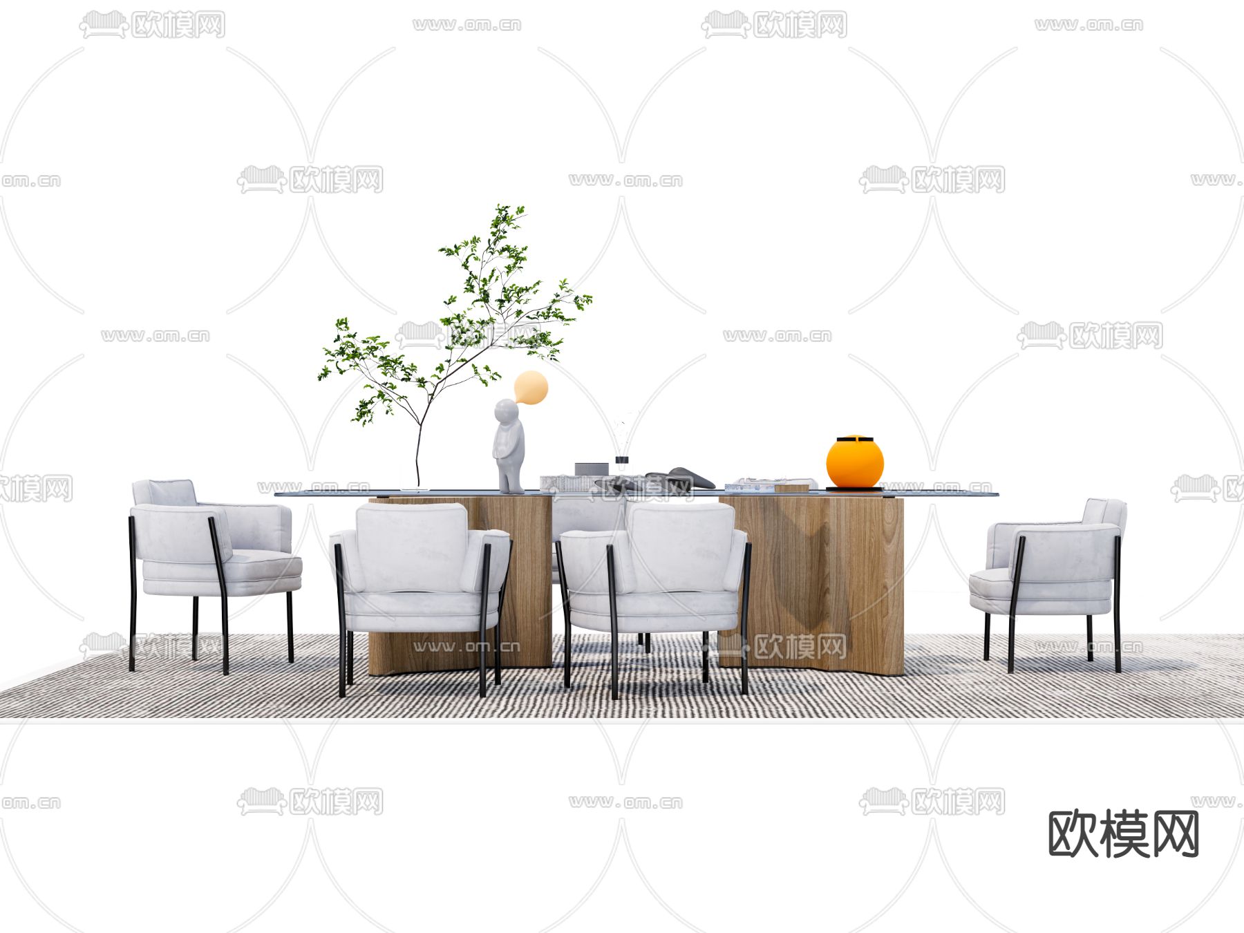 现代餐桌椅组合su模型下载（渲染图3）